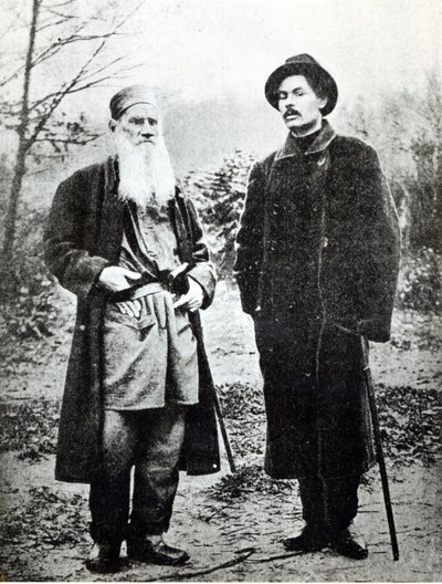Maxim Gorky visiting Lev Tolstoy at Yasnaya Polyana in 1900 by Russian Photographer